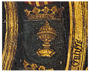 Detalle do escudo de Galicia nun tríptico de Van der Wick