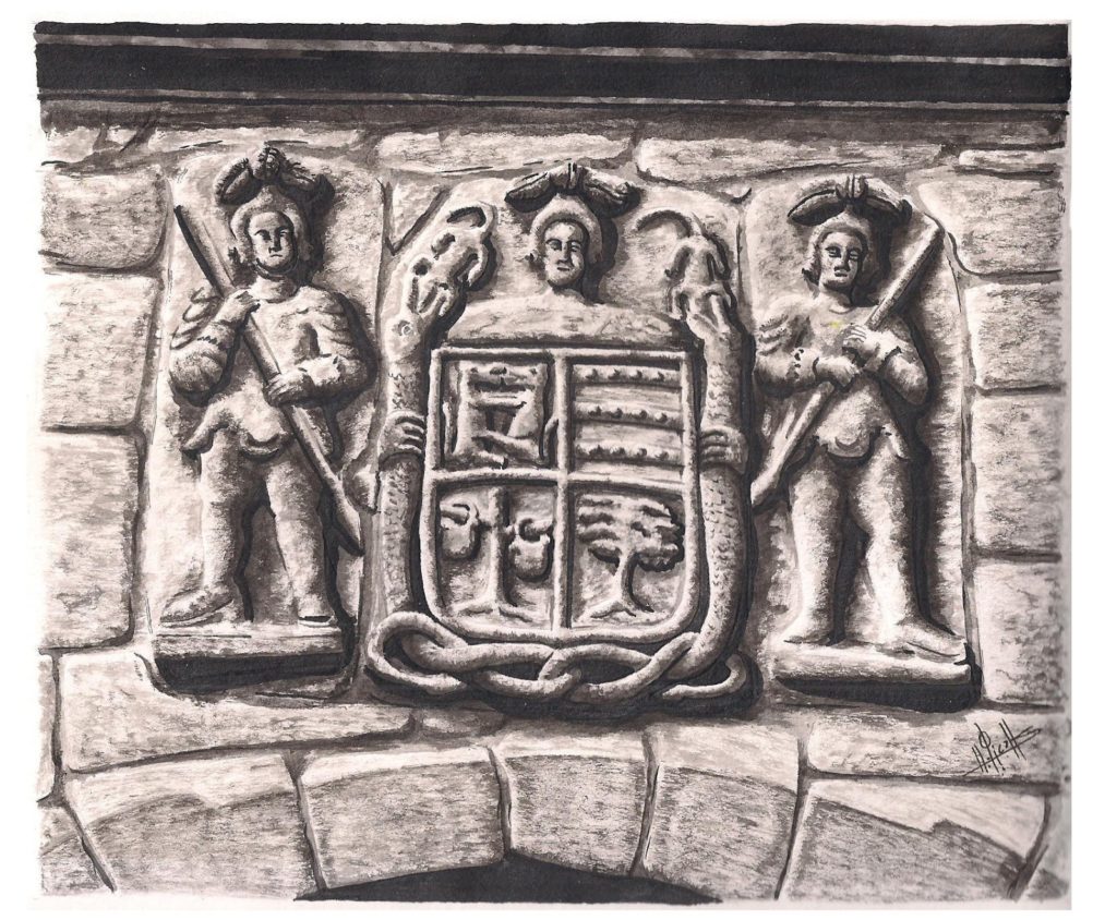 Escudo da casa da Rial (Moraña) pertencente a familia de Xosé de Caldas e Tenorio / Debuxo de Héitor Picallo