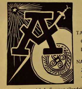 Ilustración de caetra e espada de antena para “Na noite estrelecida”. 1926. Alfonso Daniel Rodríguez Castelao. Cedida amablemente por Fernando Pereira González. 